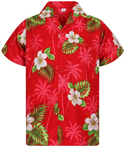 V.H.O. Funky Hawaiihemd, Kurzarm, Blumen, Small Flower, rot, 4XL von V.H.O.