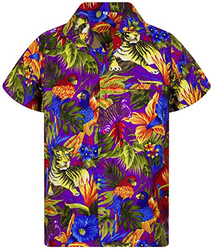 V.H.O. Funky Hawaiihemd, Kurzarm, Dschungel, Jungle, violett, 4XL von V.H.O.