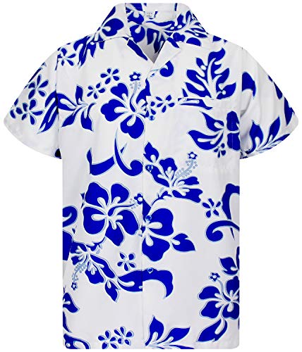 V.H.O. Funky Hawaiihemd, Kurzarm, Hibiskus, Indigoblau auf Weiß New, 3XL von V.H.O.