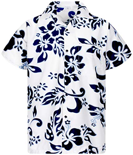 V.H.O. Funky Hawaiihemd, Kurzarm, Hibiskus, Navyblau auf Weiß New, 5XL von V.H.O.