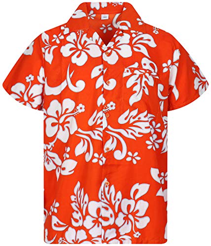 V.H.O. Funky Hawaiihemd, Kurzarm, Hibiskus, Orange, 6XL von V.H.O.