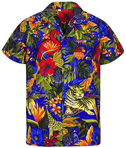 V.H.O. Funky Hawaiihemd, Kurzarm, Jungle, Blau, 3XL von V.H.O.