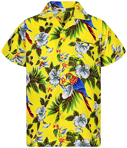 V.H.O. Funky Hawaii-Hemd, Herren, Kurzarm, Cherry-Parrot, Gelb, XXL von V.H.O.