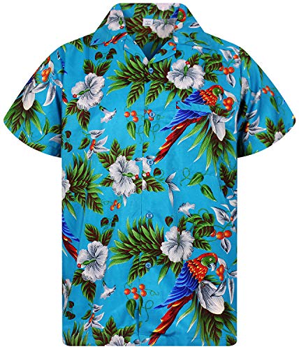 V.H.O. Funky Hawaii-Hemd, Herren, Kurzarm, Cherry-Parrot, Türkis, 4XL von V.H.O.