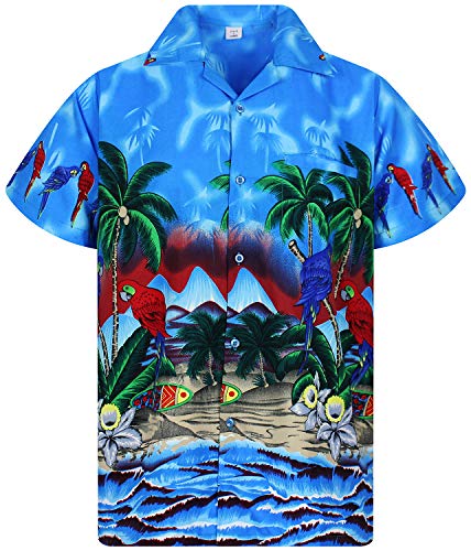 V.H.O. Funky Hawaiihemd, Kurzarm, Papagei, blau, L von V.H.O.