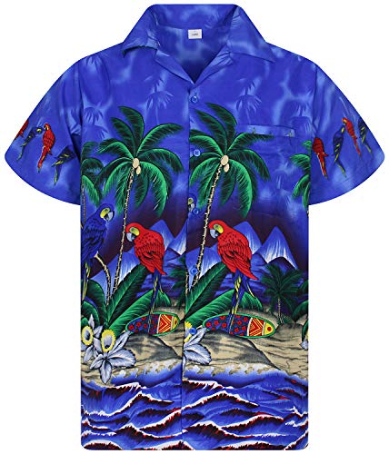 V.H.O. Funky Hawaiihemd, Kurzarm, Papagei, dunkelblau, 6XL von V.H.O.
