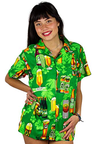 V.H.O. Funky Hawaiihemd Hawaiibluse, Bierflaschen, grün, XL von V.H.O.