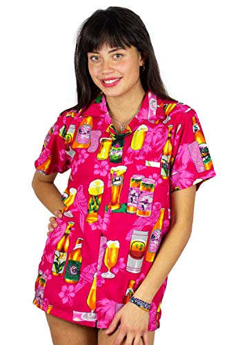 V.H.O. Funky Hawaiihemd Hawaiibluse, Bierflaschen, pink, M von V.H.O.