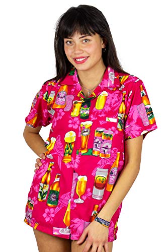 V.H.O. Funky Hawaiihemd Hawaiibluse, Bierflaschen, pink, XL von V.H.O.