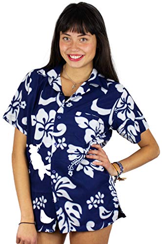 V.H.O. Funky Hawaiihemd Hawaiibluse, Hibiskus, Navyblau, XS von V.H.O.