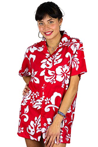 V.H.O. Funky Hawaiihemd Hawaiibluse, Hibiskus, ferrarirot, 6XL von V.H.O.