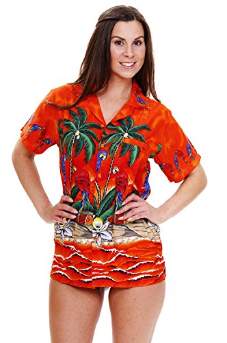 V.H.O. Funky Hawaiihemd Hawaiibluse, Papagei, orange, XL von V.H.O.