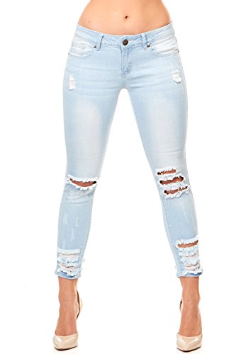 V.I.P. JEANS Damen Ausgefranster Skinny Distressed Ripped Juniors Plus Jeans, Hellblauer Saum unten, 52 Mehr von V.I.P. JEANS