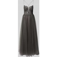 V.M. Abendkleid mit Spitzenbesatz in Anthrazit, Größe 40 von V.M.