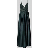 V.M. Abendkleid mit Spitzenbesatz in Dunkelgruen, Größe 40 von V.M.