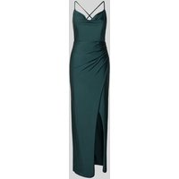 V.M. Abendkleid mit Wasserfall-Ausschnitt und Gehschlitz in Dunkelgruen, Größe 38 von V.M.