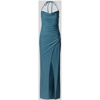 V.M. Abendkleid mit Wasserfall-Ausschnitt und Gehschlitz in Rauchblau, Größe 38 V.M. Abendkleid mit Wasserfall-Ausschnitt und Gehschlitz in Rauchblau, Größe 38 von V.M.