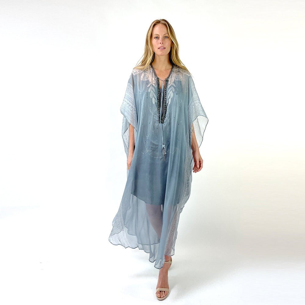 Penelope Chiffon Kaftan Seidenkleid - Teal von VACANCESCOLLECTION