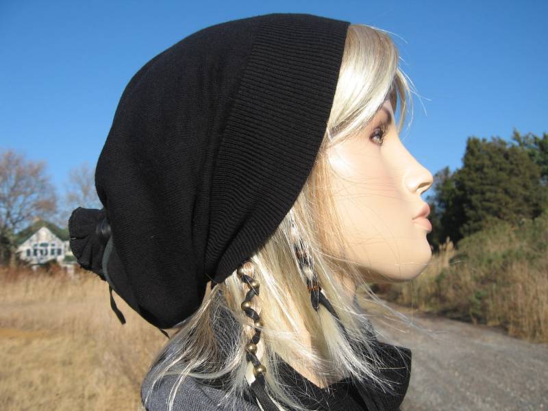 Basic Kaschmir Schwarz Slouchy Beanie Damen Slouch Mütze Uni Solid Baumwolle Blend A49 von VACATIONHOUSE