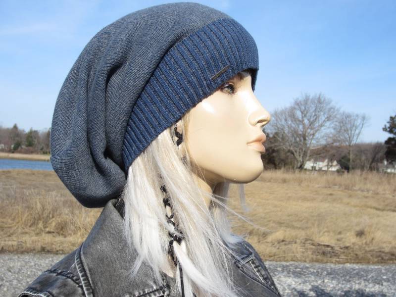 Boyfriend Mütze, Wintermützen Slouch Tam Faded Washed Denim Blau Jean Baumwolle Slouchy Oversized Damen Urban Boho Kleidung A1920 von VACATIONHOUSE