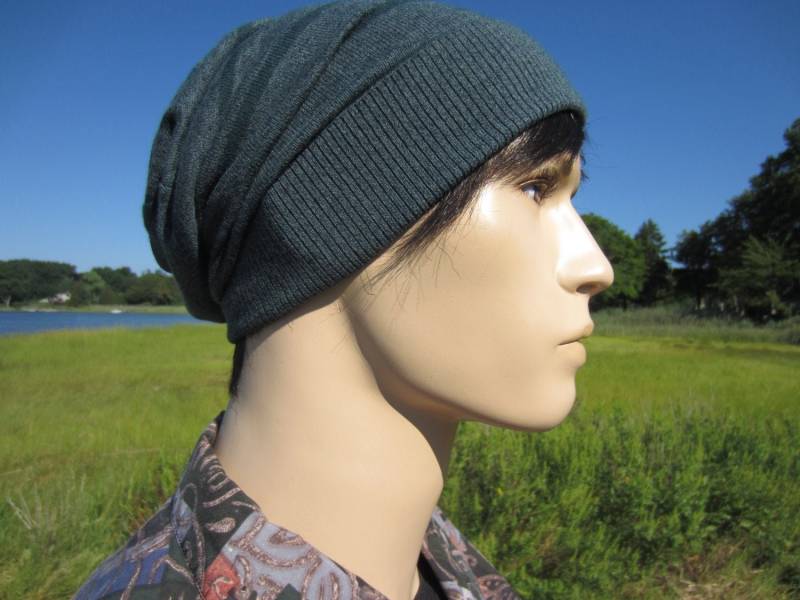 Cuff Beanie Hat Leichtgewicht Green Striped Slouch Tam Boho Clothing Men Es Knit Cap A1676 von VACATIONHOUSE