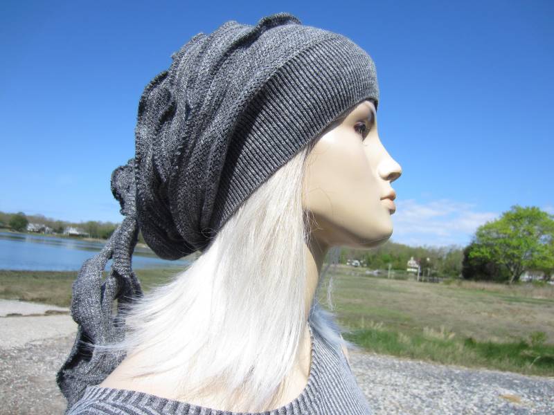 Damen Mode Hüte Slouchy Beanies Charcoal Grau Baumwolle Chainmaille Stricken Rose Krawatte Zurück Tam A1825 von VACATIONHOUSE