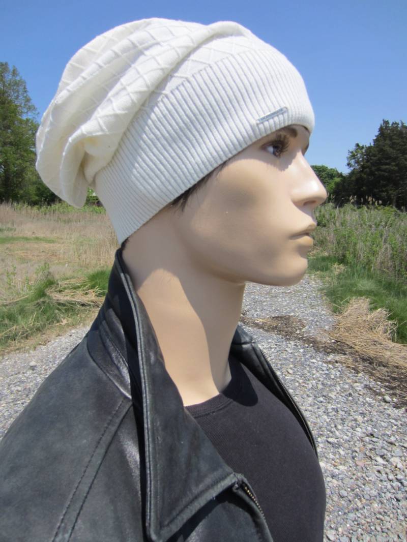 Herren Strickmütze Slouchy Beanie Leichte Sommer Baumwolle Slouch Tam Skull Cap Elfenbein Weiß A1699 von VACATIONHOUSE
