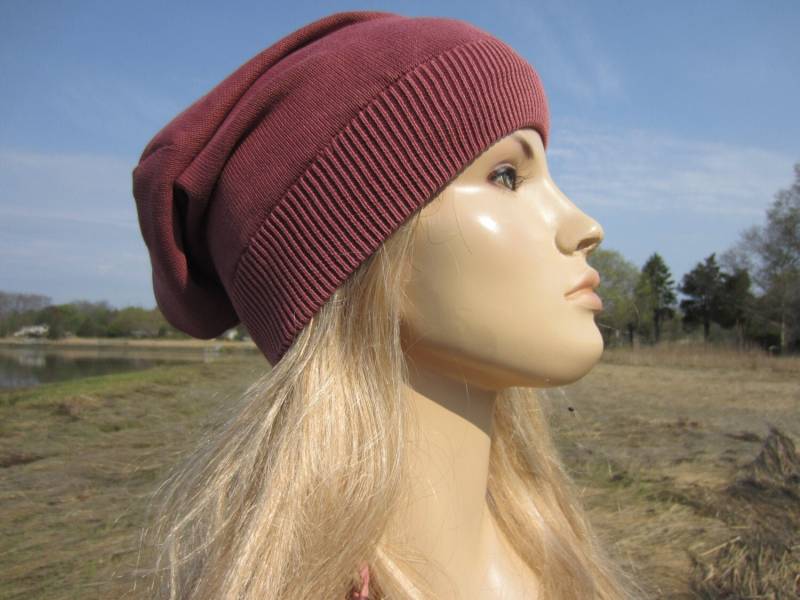 Leichte Slouchy Beanie Acid Washed Cotton Knit Tam Baggy Back Ziegelrot Terrakotta Damen Sommerhüte A1710 von VACATIONHOUSE