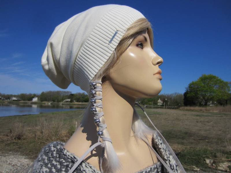 Leichte Sommer Slouchy Mütze Hut Boho Kleidung Für Frauen Elfenbein Creme Baumwolle Slouch Tam A1999 von VACATIONHOUSE