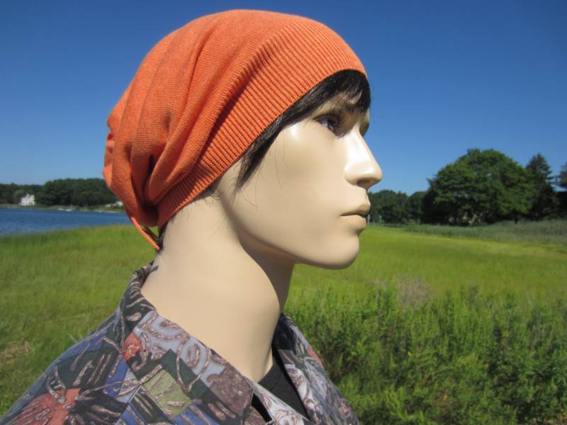 Leichte Strickmütze Slouchy Beanie Orange Baumwolle Strick Herren Boho Kleidung Krawatten Rücken Mützen A1299 von VACATIONHOUSE