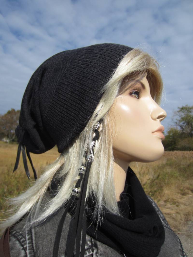 Merino Wool Slouch Beanie Hat Tam Charcoal Gray Knit Skull Cap A947 von VACATIONHOUSE