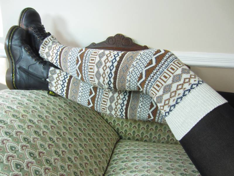 Oberschenkel Hohe Stiefel Socken Fair Isle Über Das Knie Footless Elfenbein & Braun Beinlinge Für Frauen A1662 von VACATIONHOUSE