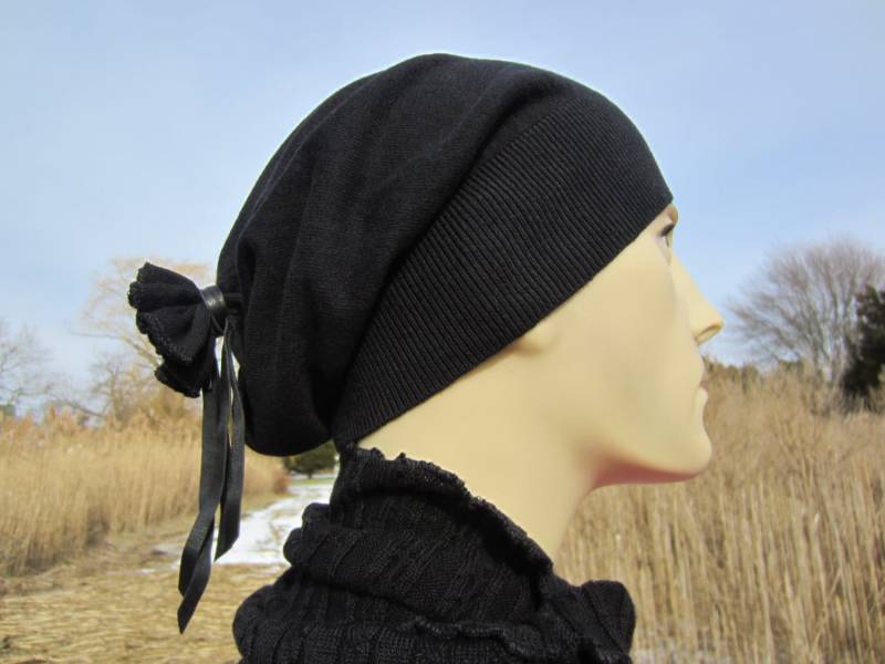 Schwarze Mütze Basic Herren Slouchy Beanie Fein Kaschmir Baumwolle Blend A49 von VACATIONHOUSE