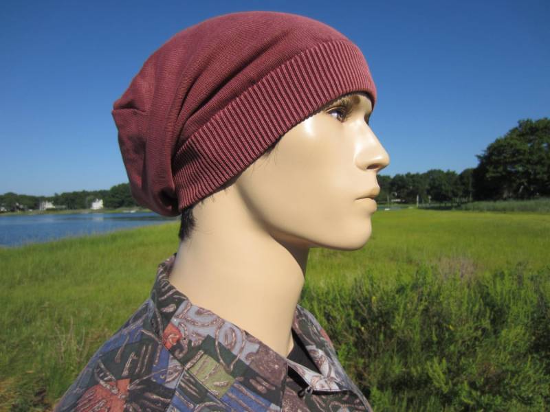 Slouch Hüte, Boho Kleidung Für Männer Acid Washed Slouchy Beanie Terrakotta Ziegelrot Baumwolle Strick Tam Oversized Baggy Back Style A1710 von VACATIONHOUSE