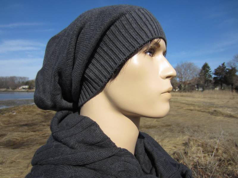 Slouch Tam Männer Grau Baumwolle Slouchy Oversized Strickmütze Urban Hipster Kleidung Schwarz Oder Anthrazit A1620 von VACATIONHOUSE