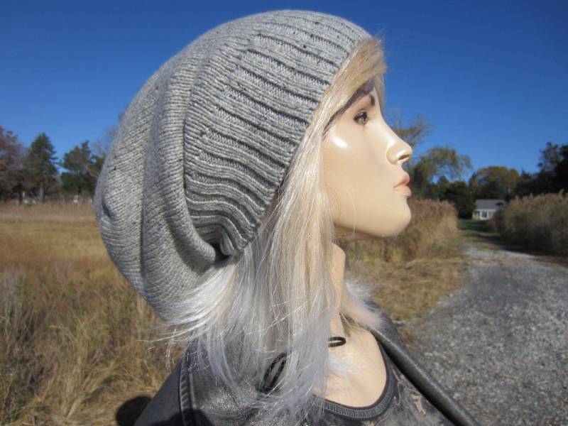 Slouchy Hut Wolle Winter Beanie Grau Tweed Slouch Tams Damen Warm Grunge Kleidung A1842 von VACATIONHOUSE