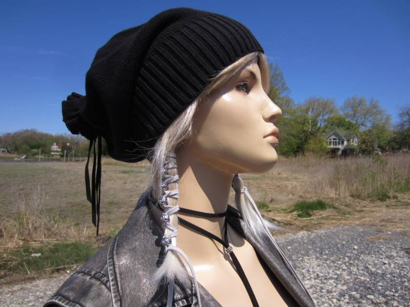 Warme Wintermütze Damen Pumphose Krawatte Zurück Hut Schwarz Lässiger Tam Dicken Strick Mütze Beanies A1549/A1707 von VACATIONHOUSE