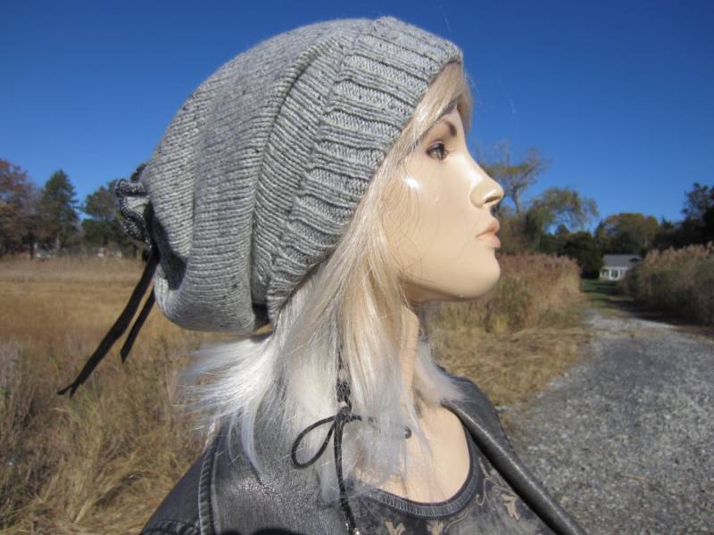 Warmer Winter Slouchy Hut Wolle Beanie Grau Tweed Slouch Tams Damen Krawatte Zurück Hüte Boho Kleidung A1842 von VACATIONHOUSE