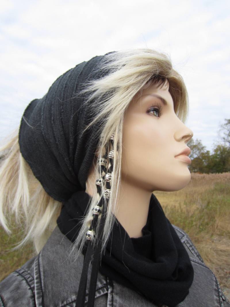 Wool Knit Headband Snood Dread Tube Hat Charcoal Gray Haarband Merino Blend A1035 von VACATIONHOUSE