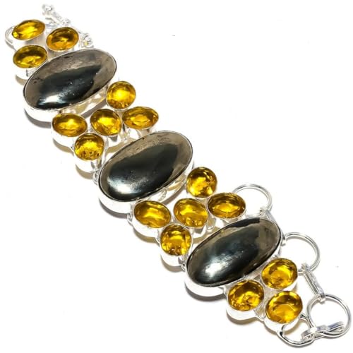 Apache Goldstone, Citrine Quartz Multi-stone Handmade Adjustable Bracelet 7-9" For Women 925 Sterling Silver Plated Jewelry VACHEE-79 Apache Goldstone, Citrine Quartz Multi-stone Handmade Adjustable Bracelet 7-9" For Women 925 Sterling Silver Plated Jewelry VACHEE-79 von VACHEE