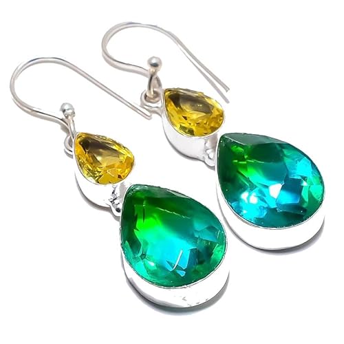 Bi-Color Tourmaline Yellow Citrine Quartz Multi-Stone Drop Earrings Handmade2" For Girls Women 925 Sterling Silver Plated Jewelry From VACHEE 2508 von VACHEE