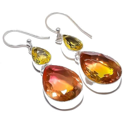 Bi-Color Tourmaline Yellow Citrine Quartz Multi-Stone Drop Earrings Handmade2" For Girls Women 925 Sterling Silver Plated Jewelry From VACHEE 2548 von VACHEE