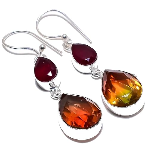 Bi-Color Turmalin Rot Kaschmir Rubin Multi-Stein Handgefertigte Tropfenohrringe 2" Für Mädchen Frauen 925 Sterling Silber vergoldeter Schmuck von VACHEE 2739 von VACHEE