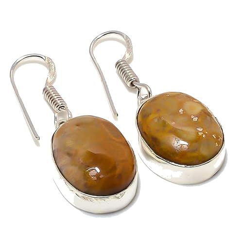 Fossile Korallen-Ohrringe, handgefertigt, 3,9 cm, für Mädchen und Damen, 925er-Sterlingsilber vergoldeter Schmuck von VACHEE 2139 von VACHEE
