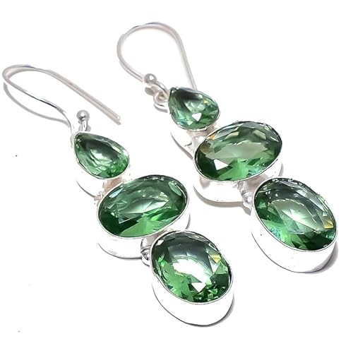 Green Peridot Quartz Drop Earrings Handmade2" For Girls Women 925 Sterling Silver Plated Jewelry From VACHEE 2552 von VACHEE