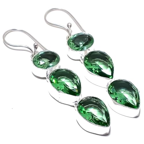 Grüne Peridot-Quarz-Tropfenohrringe, handgefertigt, 5,1 cm, für Mädchen und Frauen, 925er Sterlingsilber vergoldeter Schmuck von VACHEE 2611 von VACHEE