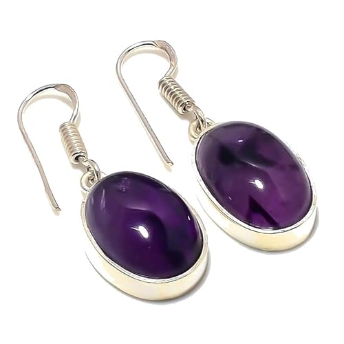 Lila Amethyst Quarz handgefertigte Tropfenohrringe 1,58" lang für Mädchen Frauen 925 Sterling Silber plattierter Schmuck von VACHEE 2000 von VACHEE