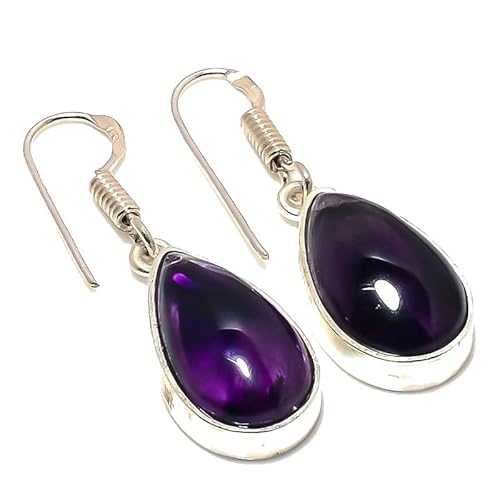 Lila Amethyst Quarz handgefertigte Tropfenohrringe 1,58" lang für Mädchen Frauen 925 Sterling Silber plattierter Schmuck von VACHEE 2039 von VACHEE