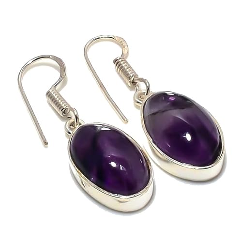 Lila Amethyst Quarz handgefertigte Tropfenohrringe 1,58" lang für Mädchen Frauen 925 Sterling Silber vergoldeter Schmuck von VACHEE 1976 von VACHEE