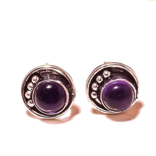 Lila Amethyst Quarz handgemachte Ohrstecker 5 mm für Mädchen Frauen 925 Sterling Silber vergoldet Schmuck von VACHEE 2002 von VACHEE